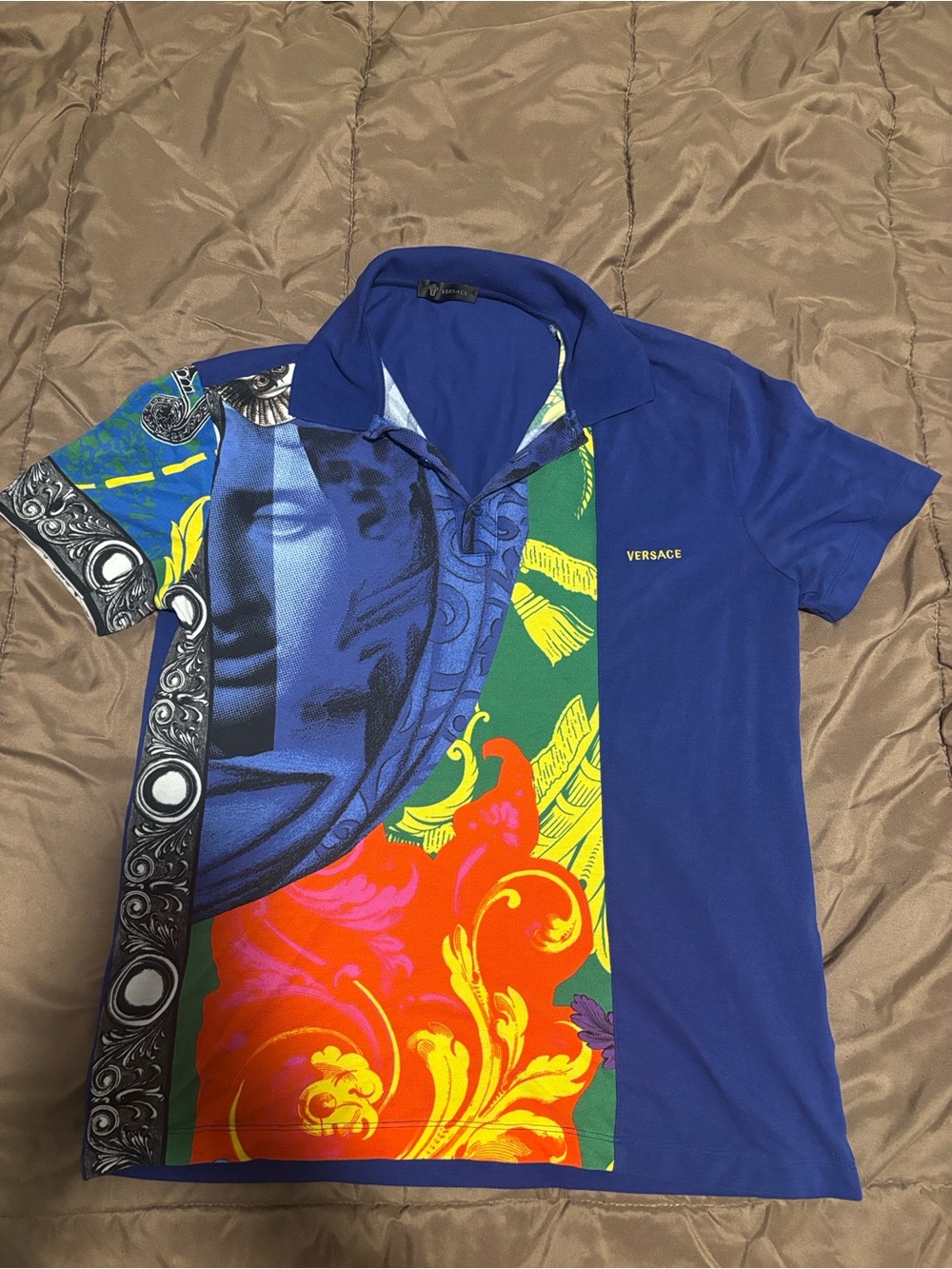 Versace Blue Multicolor Baroque Visage Polo